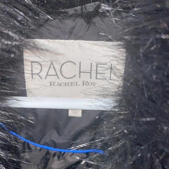 Rachel Roy black puffer faux fur water repellent jacket Sz L - Picture 3 of 10